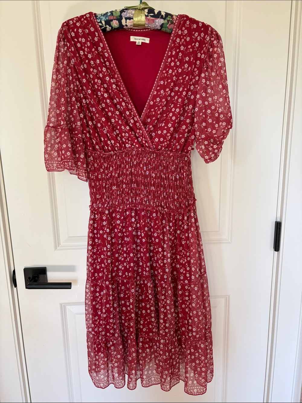Max Studio Red Floral Wrap-Style Midi Dress